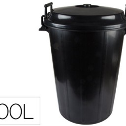 Cubo de basura negro con tapa para bolsas 85x105cm 100l
